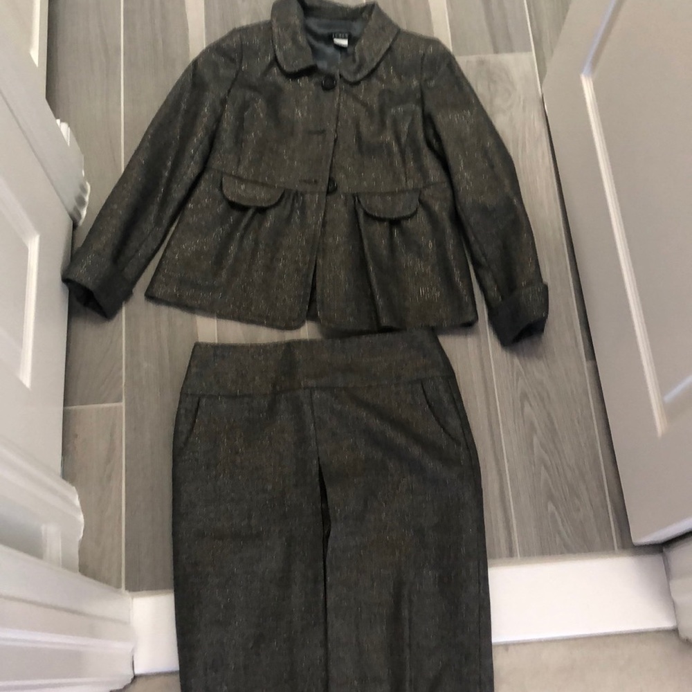 Shimmery j crew blouse jacket with matching skirt